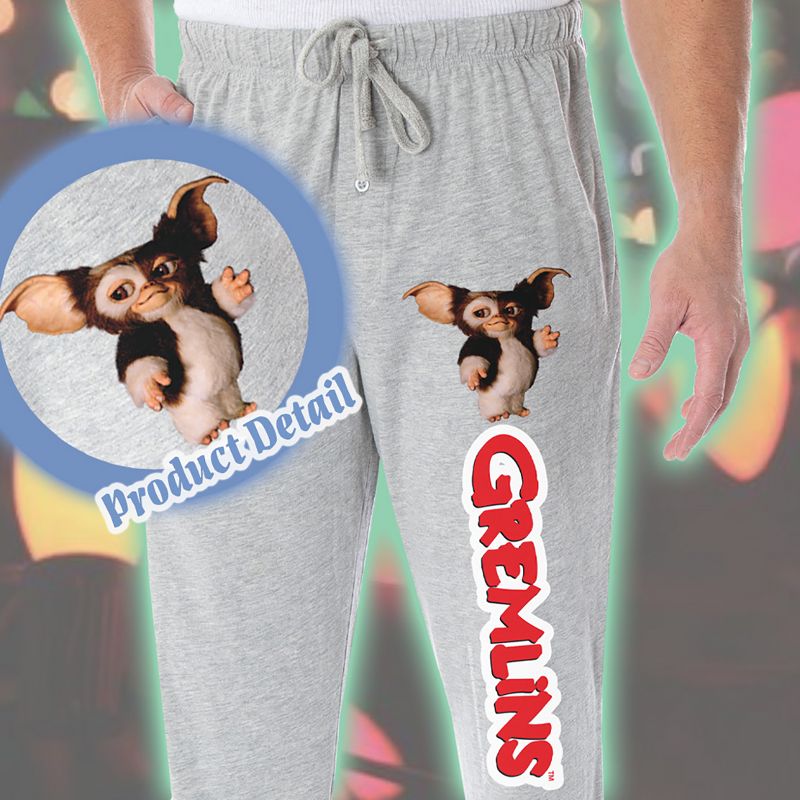 Gremlins Men's Gizmo And Classic Movie Script Logo Loungewear Pajama Pants Heather Grey, 3 of 4