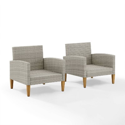 Gray Wicker Outdoor Accent Chairs with Cushions, 2-Piece Set