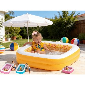 Jasonwell 34"x10" Baby & Toddler Pool with Cushioned Floor, Handles & Drain, Inflatable Bathtub & Ball Pit, Orange, Ages 1-3 - 1 of 4