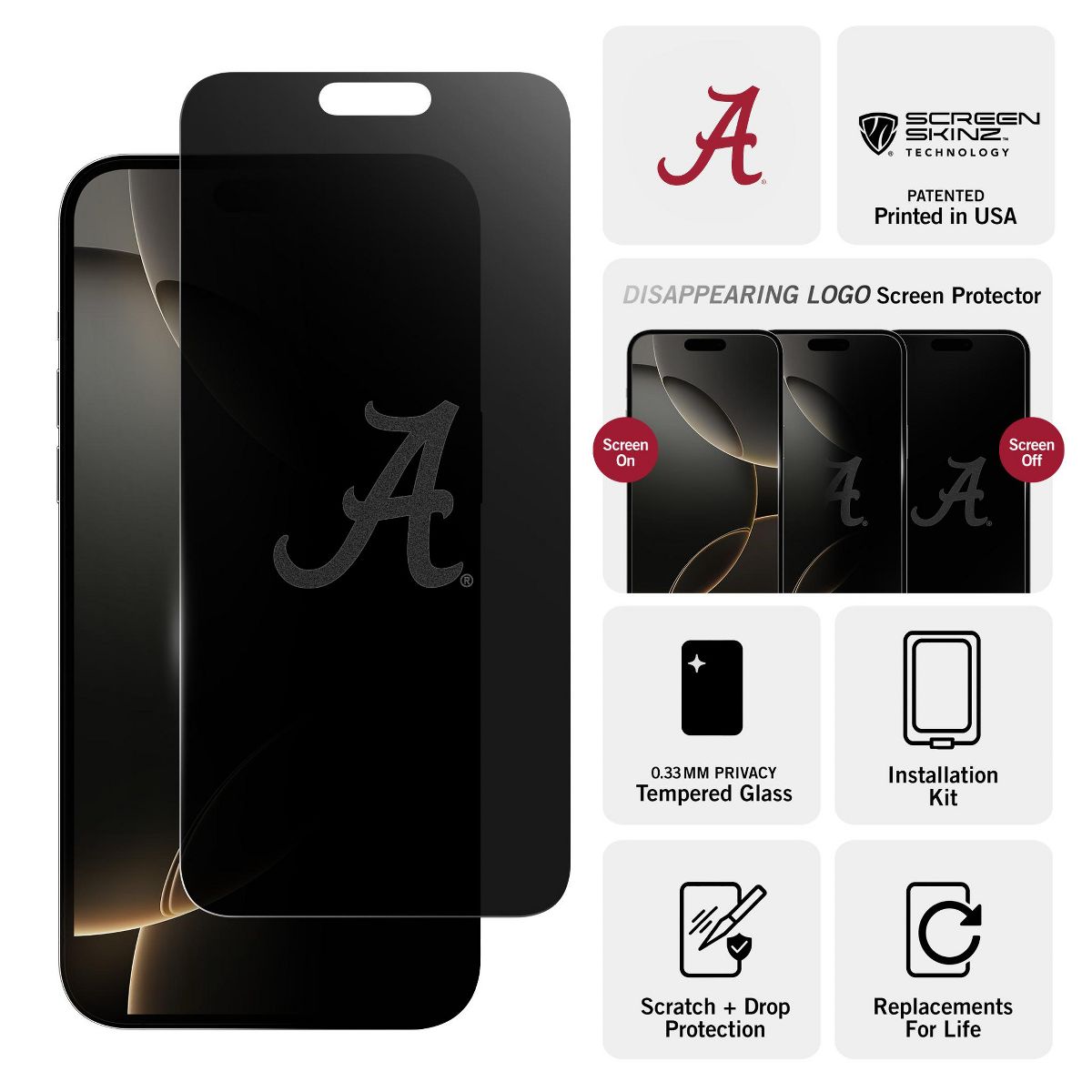 Screen Skinz Alabama Crimson Tide Privacy Screen Protector - thumbnail 2
