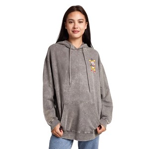 Five Nights At Freddy's Glamrock Freddy & Friends Women's Gray Mineral Wash Long Sleeve Fleece Hooded Sweatshirt - 1 of 4