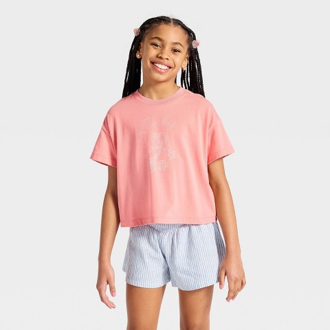 Детские Cat & Jack Girls' Short Sleeve Boxy "Lucky" Graphic T-Shirt - Cat & Jack™ Coral Pink L