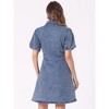 Allegra K Women's Denim Puff Short Sleeve Collared Button Down A-Line Jean Dress - 4 of 4