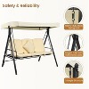 Outdoor 3-Seater Porch Swing with Adjustable Canopy, Cushions & Pillow, Waterproof Hanging Patio Bench for Backyard, Beige - 2 of 4