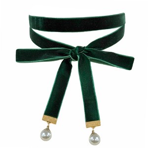 INSPIRE CHIC Women's Ribbon Velvet Long Double Layer Hand Tied Bow Tie with Beads - 1 of 4