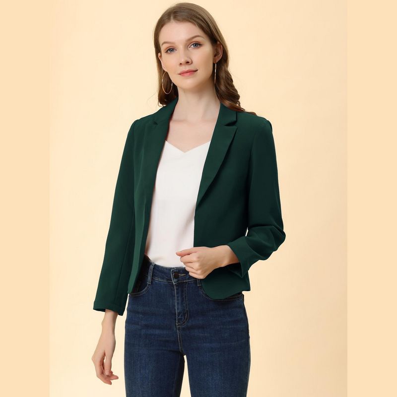 Allegra K Women's Open Front Office Work Crop Long Sleeve Suit Blazer, 4 of 6
