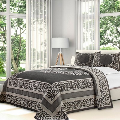 Lightweight Cotton Blend Oversized Jacquard Boho Floral Scroll Bedspread Set by Blue Nile Mills