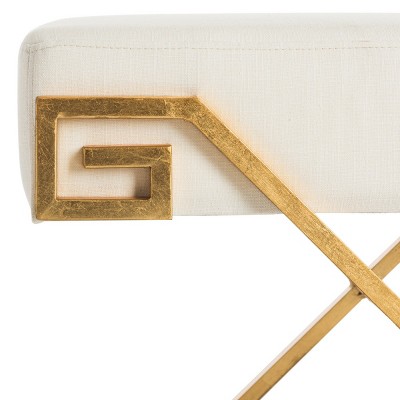 Luna 27'' Light Beige Linen and Gold Greek Key Transitional Bench