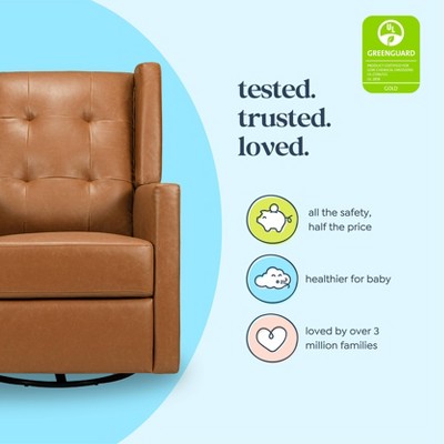 Vegan Tan Faux Leather Swivel Recliner with Wood Accents
