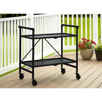 Indoor/Outdoor Folding Serving Cart with Wheels & Shelves - Black - Room & Joy