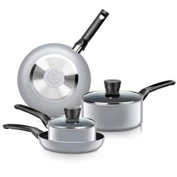SereneLife 6 Piece Kitchenware Pots & Pans Set – Basic Kitchen Cookware, Black Non-Stick Coating Inside, Heat Resistant Lacquer (Grey)