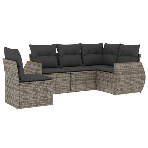 vidaXL Garden Sofa Set Grey, Dark grey cushions PE Rattan Large - 1 of 4