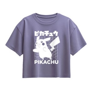 Girls' - Pokémon - Pikachu Kanji Short Sleeve Boxy Graphic T-Shirt - 1 of 2