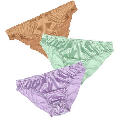 Agnes Orinda Women's Frill Trim Underwear Briefs Hipster Panty Satin Panties  3 Pack Yellow Purple Green 1x : Target
