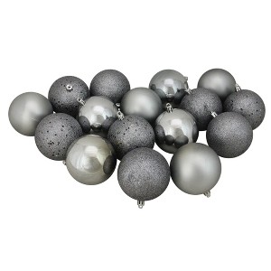 Northlight 16ct Shatterproof 4-Finish Christmas Ball Ornament Set 3” - Pewter - 1 of 2