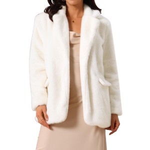 INSPIRE CHIC Women's Faux Fur Winter Open Front Notch Lapel Long Sleeve Fluffy One Button Coat - 1 of 4