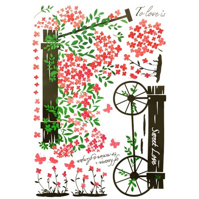 Slickblue Flowers and Pushcart Wall Decals – Removable Vinyl Stickers for Home Décor – 19.6x27.5 Inch Design