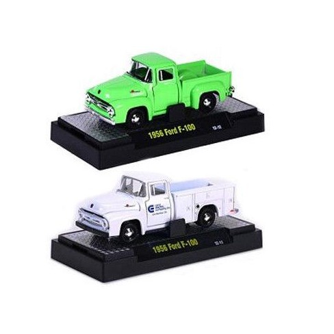 Auto Trucks 1956 Ford F 100 Green White 2 Cars Set Release 21c With Cases 164 Diecast Model Cars By M2 Machines