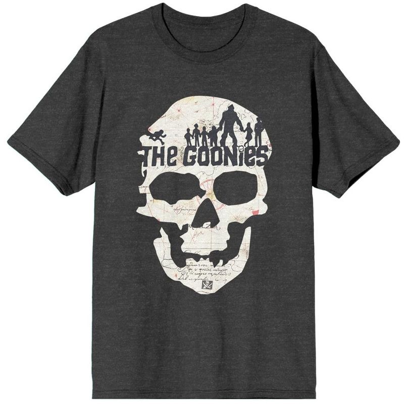 The Goonies Skull Art With Title Logo Women's Charcoal Gray Heather Graphic Tee, 1 of 3