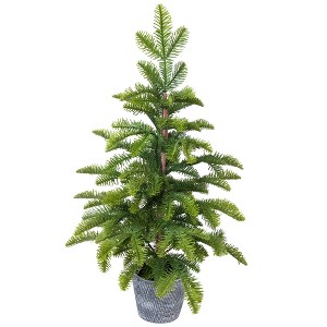 Northlight Pine Artificial Christmas Tree in Round Gingham Pot - 28" - Unlit - 1 of 4
