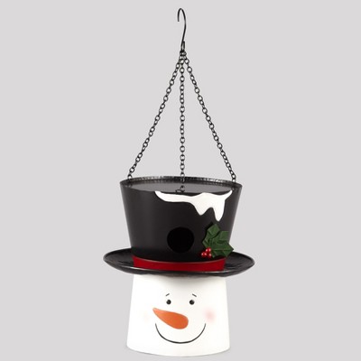 Lakeside Metal Hanging Snowman Birdhouse for Outdoors - Winter Yard Accent