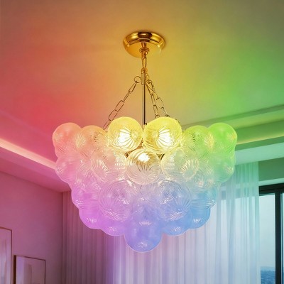 DORESshop 1-Light Gold Bubble Ball Glass Integrated LED Chandelier, RGBCW Dimmable Cluster Ceiling Light for Dining Room, Bedroom