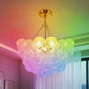 DORESshop 1-Light Gold Bubble Ball Glass Integrated LED Chandelier, RGBCW Dimmable Cluster Ceiling Light for Dining Room, Bedroom - 1 of 4