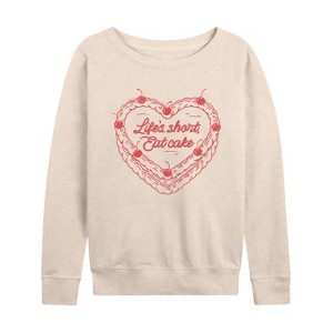 Women's - Instant Message - Eat Cake Heart Lightweight French Terry Wide Neck Long Sleeve Shirt - 1 of 4