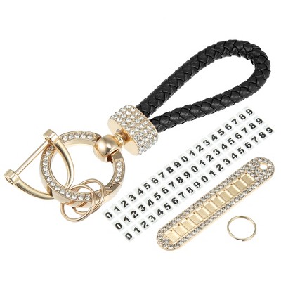 Unique Bargains Car Fob Key Chain Keychains Holder PU Leather 360 Degree Rotatable with D Shaped Ring Key Rings Set