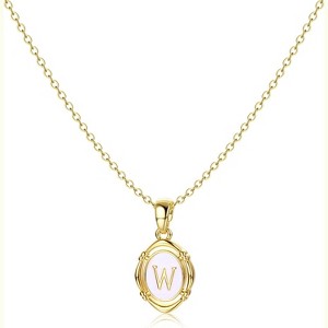 14K Gold Plated Oval Initial Necklace White Enamel Personalized Jewelry - 1 of 4
