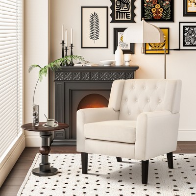Beautyolove Comfy Modern Accent Chair Beige Fabric Upholstered Mid Century Armchair
