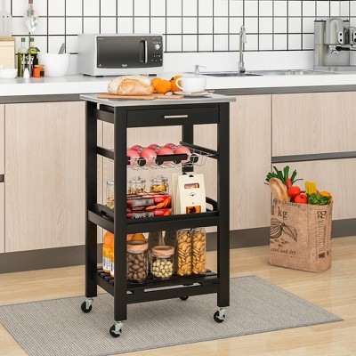 Black Stainless Steel Kitchen Cart with Storage and Tray