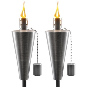 Sorbus 5 ft Set of 2 Stainless Oil Burning Cone Shape Steel Torch - Great for backyard decorating and lawn lighting - 1 of 4