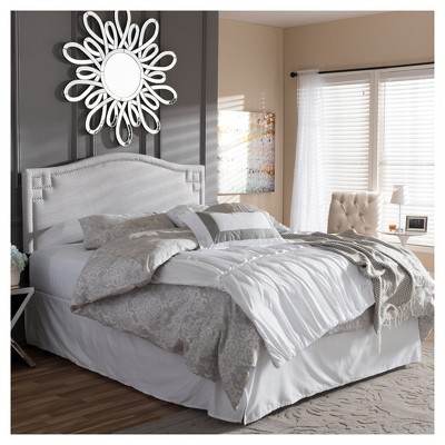 Greyish Beige Tufted Upholstered Queen Headboard with Nailhead Trim