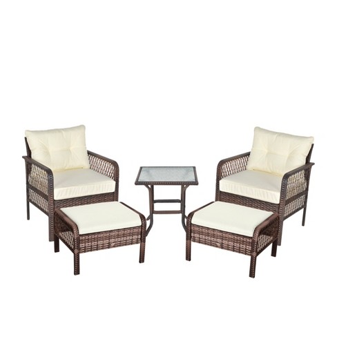 Outsunny 4-piece Rattan Wicker Furniture Set, Outdoor Cushioned  Conversation Furniture With 2 Chairs, Loveseat, And Glass Coffee Table :  Target