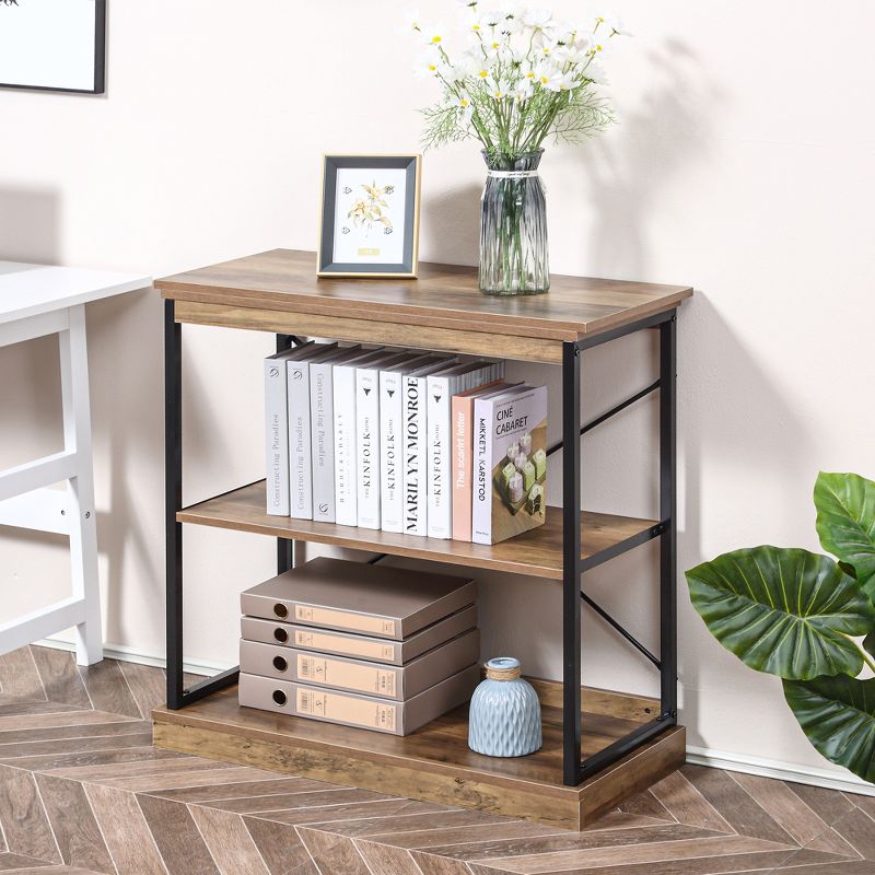 HOMCOM 2-Tier Shelf, Modern Style Bookshelf with Metal Frame for Living Room, Bedroom, and Office, Brown, 2 of 7