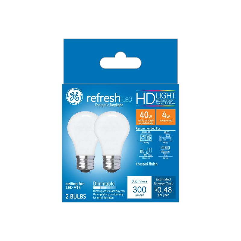GE 2pk 4W 40W Equivalent Refresh LED HD Ceiling Fan Light Bulbs White, 1 of 5