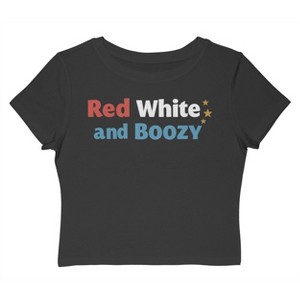 Rerun Island Women's Red White And Boozy Golden Star Americana 4Th Of July Short Sleeve Graphic Cotton Baby Tee - Caviar 3X - 1 of 4