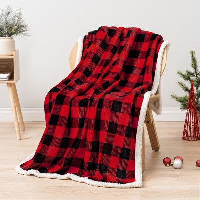 Red and Black Plaid Twin Sherpa Fleece Reversible Blanket