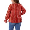 Women's Plus Size Printed Pattern Tie Notch V Neck Flare Long Sleeve Casual Blouses - Agnes Orinda - 4 of 4