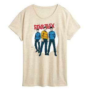 Women's - Star Trek - Galaxy Captain Kirk Spock Crew Short Sleeve Graphic T-Shirt - 1 of 4