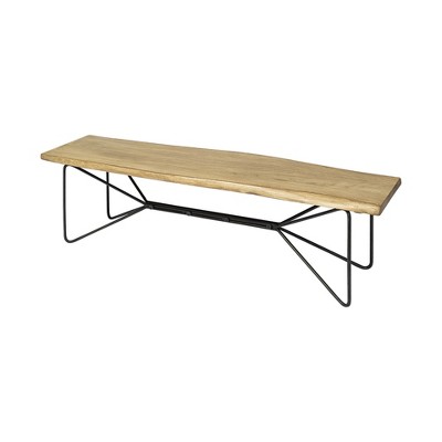 HomeRoots 66" Natural and Black Solid Wood Live Edge Bench