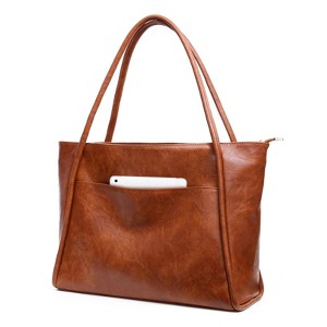 Large Tote Bag for Women Work with Zipper 16L Vegan Leather Ladies Travel Purses and Handbags Brown - 1 of 4