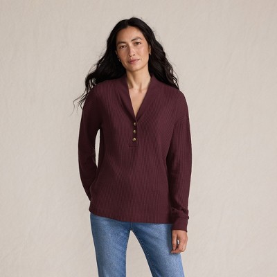 Lands' End Women's Long Sleeve Waffle Shawl Collar Henley
