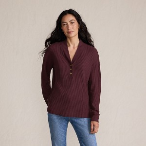 Lands' End Women's Long Sleeve Waffle Shawl Collar Henley - 1 of 4