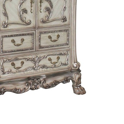 Vintage Bone White Ornate 5-Drawer Chest with Claw Feet