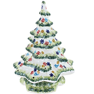 Blue Rose Polish Pottery Green Christmas Tree Luminary