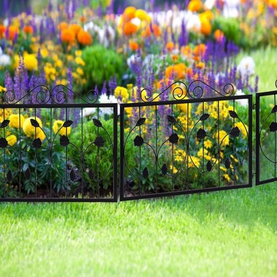 Black Metal Decorative Garden Fence Panels, 23.6'' x 7.9' - 4 Pack