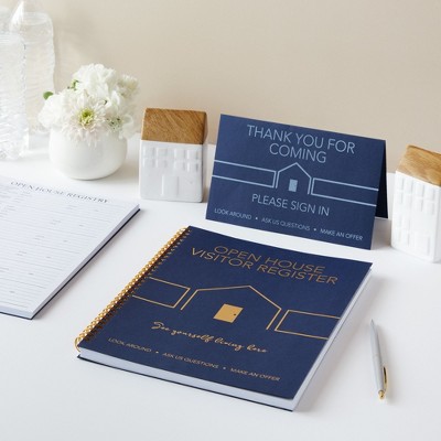 Juvale 2-Pack Sign In Book for Open House Visitors, Guest Registry with 2-Pack Realtor Tent Cards for Real Estate Agent Supplies, Navy Blue, 8.5x11