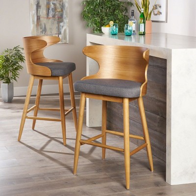 Fabric Upholstered Barstools Set of 2,Armless Wing Backrest Breakfast Bar Stools,Kitchen Island,Indoor Home Barstools-Cuddlewood